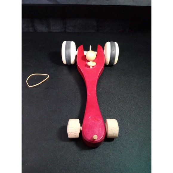 RARE Kinderkram Wooden Racecar Rubber Band Propelled Toy from Germany castle - Picture 5 of 5